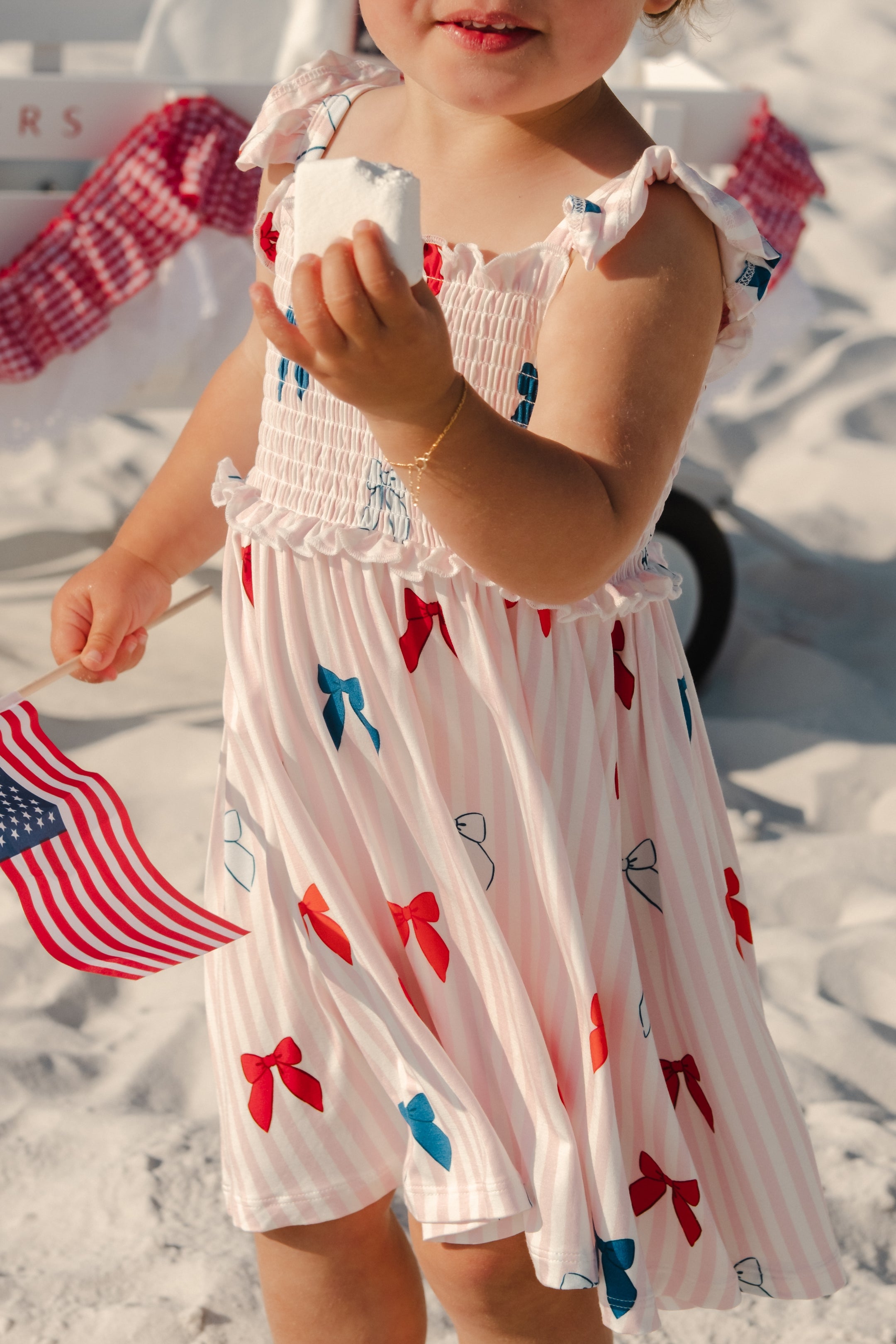Liberty Bow Bamboo Smocked Twirl Dress | 4th of July Girls Dress