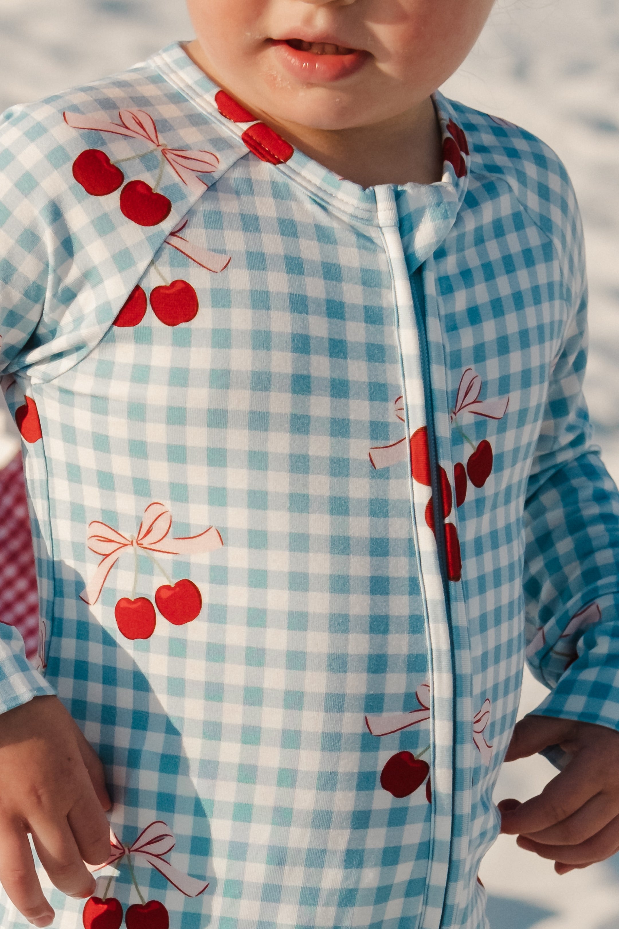Little Cherry Bamboo Zipper Romper | 4th of July Baby Pajamas | In