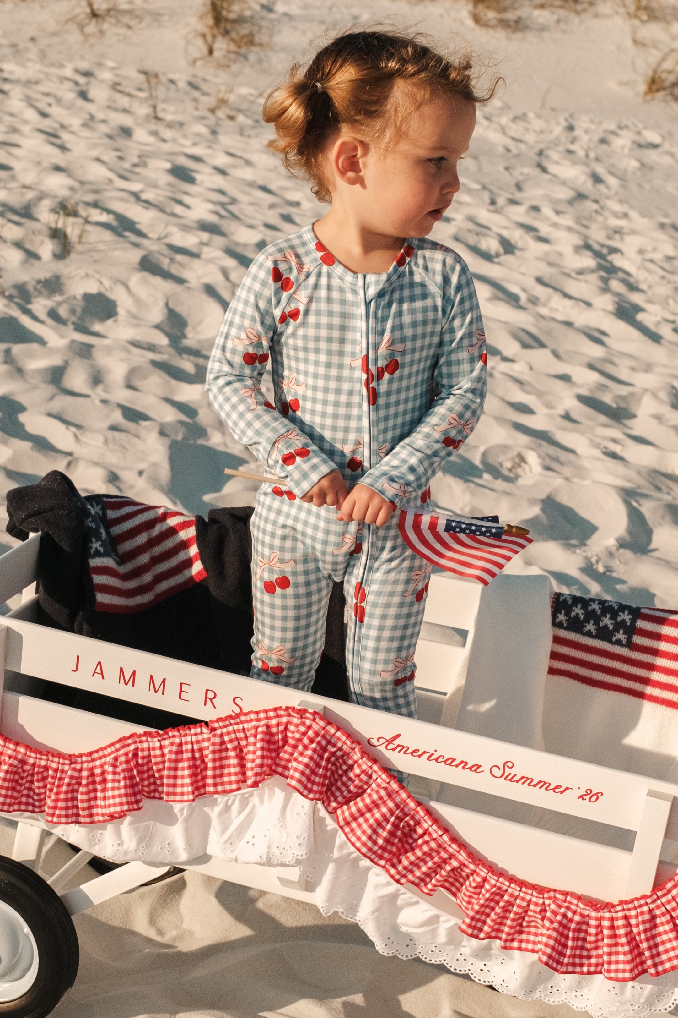 Little Cherry Bamboo Zipper Romper | 4th of July Baby Pajamas | In