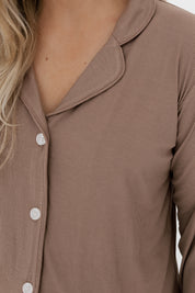 Madison Brown Ribbed Women's Long Sleeve Ruffle Set