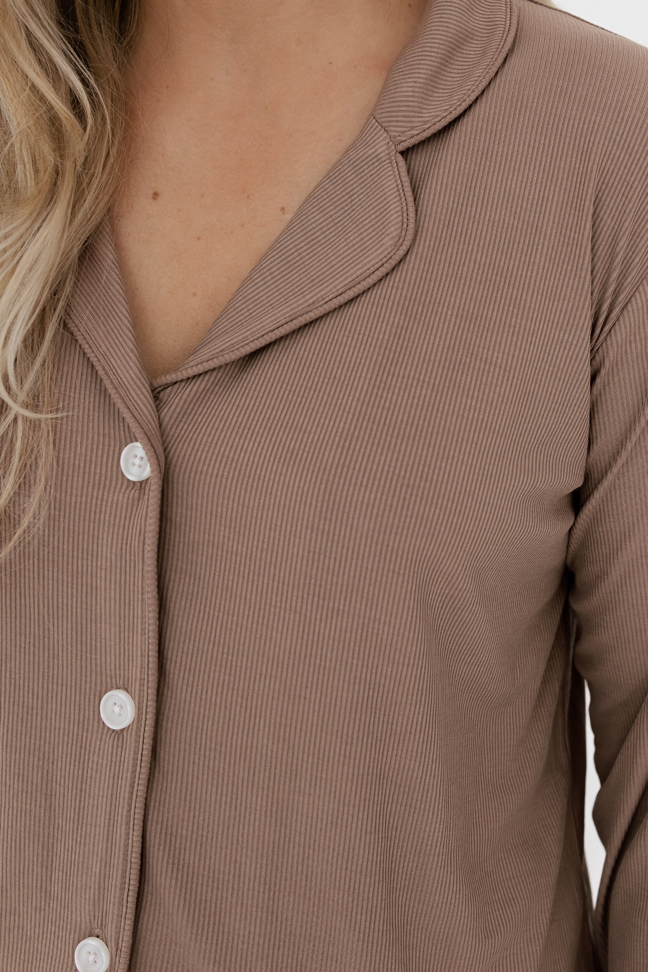 Madison Brown Ribbed Women's Long Sleeve Ruffle Set