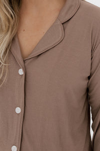 Madison Brown Ribbed Women's Long Sleeve Ruffle Set