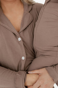 Madison Brown Ribbed Women's Long Sleeve Ruffle Set