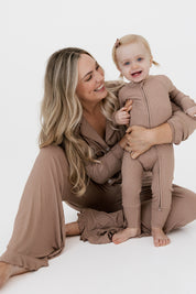 Madison Brown Ribbed Women's Long Sleeve Ruffle Set