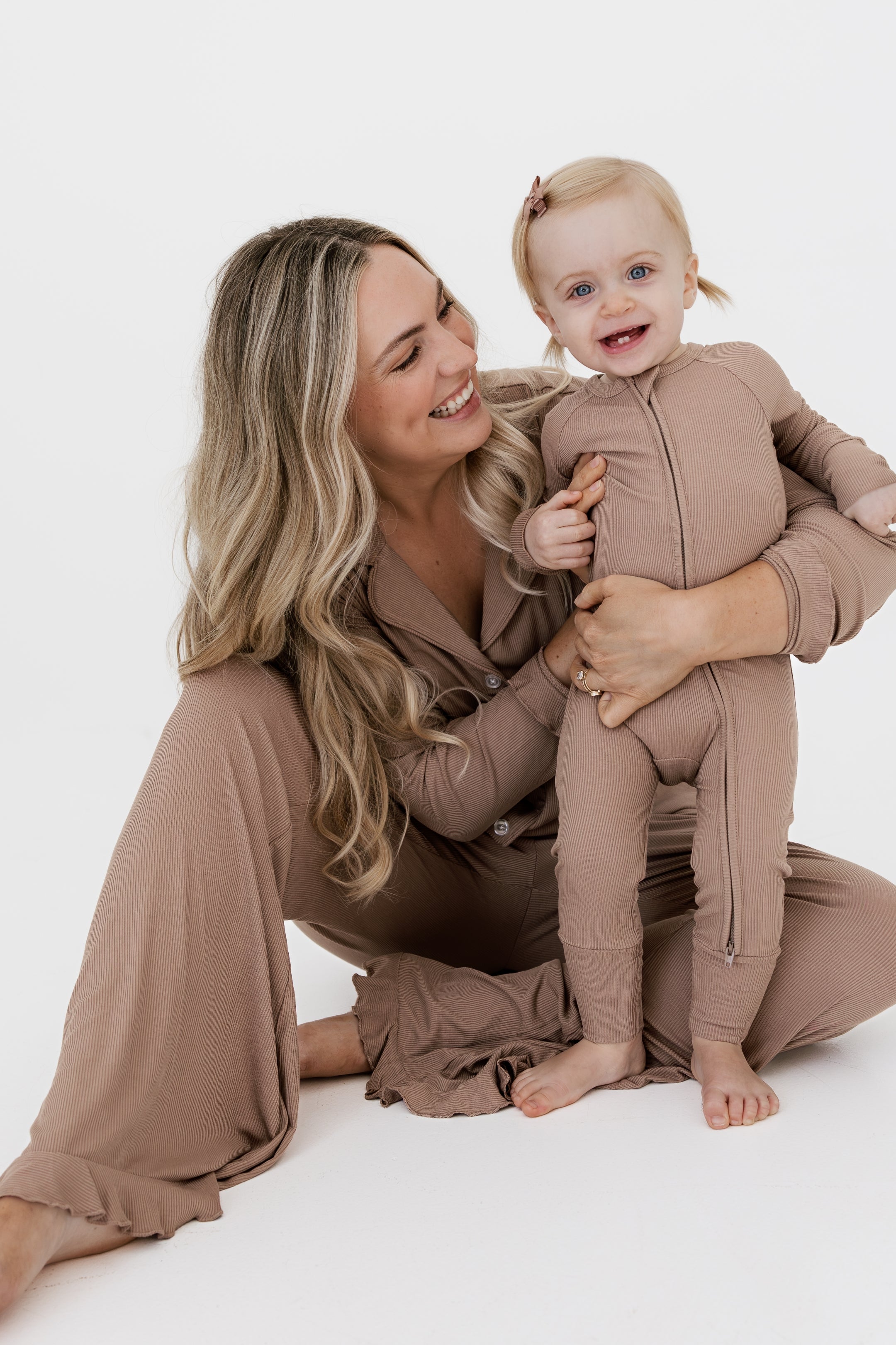 Madison Brown Ribbed Women's Long Sleeve Ruffle Set