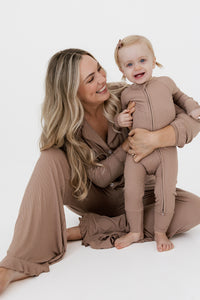 Madison Brown Ribbed Women's Long Sleeve Ruffle Set