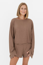Madison Brown Ribbed Women's Relaxed Sleeve Set