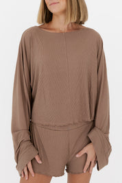Madison Brown Ribbed Women's Relaxed Sleeve Set