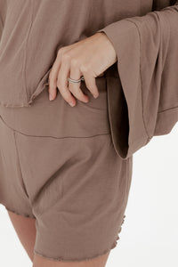 Madison Brown Ribbed Women's Relaxed Sleeve Set