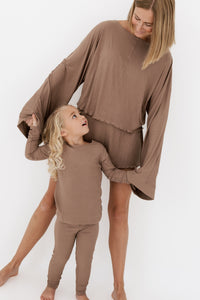 Madison Brown Ribbed Women's Relaxed Sleeve Set