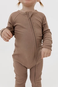 Madison Brown Ribbed Zipper Romper