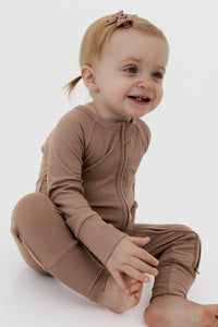 Madison Brown Ribbed Zipper Romper