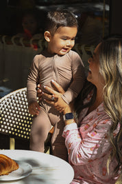 Madison Brown Ribbed Zipper Romper
