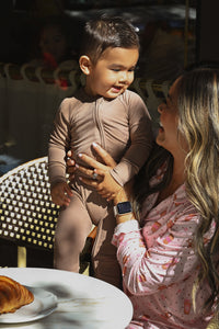 Madison Brown Ribbed Zipper Romper