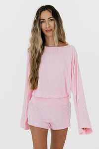 Mercer Pink Ribbed Women's Relaxed Sleeve Set