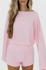 Mercer Pink Ribbed Women's Relaxed Sleeve Set