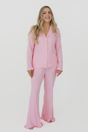Mercer Pink Ribbed Women's Long Sleeve Ruffle Set