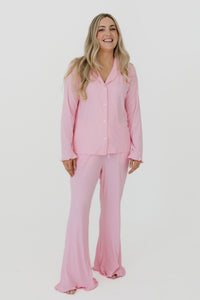 Mercer Pink Ribbed Women's Long Sleeve Ruffle Set