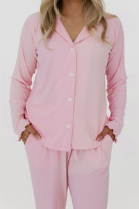 Mercer Pink Ribbed Women's Long Sleeve Ruffle Set