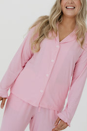 Mercer Pink Ribbed Women's Long Sleeve Ruffle Set
