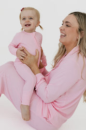 Mercer Pink Ribbed Women's Long Sleeve Ruffle Set