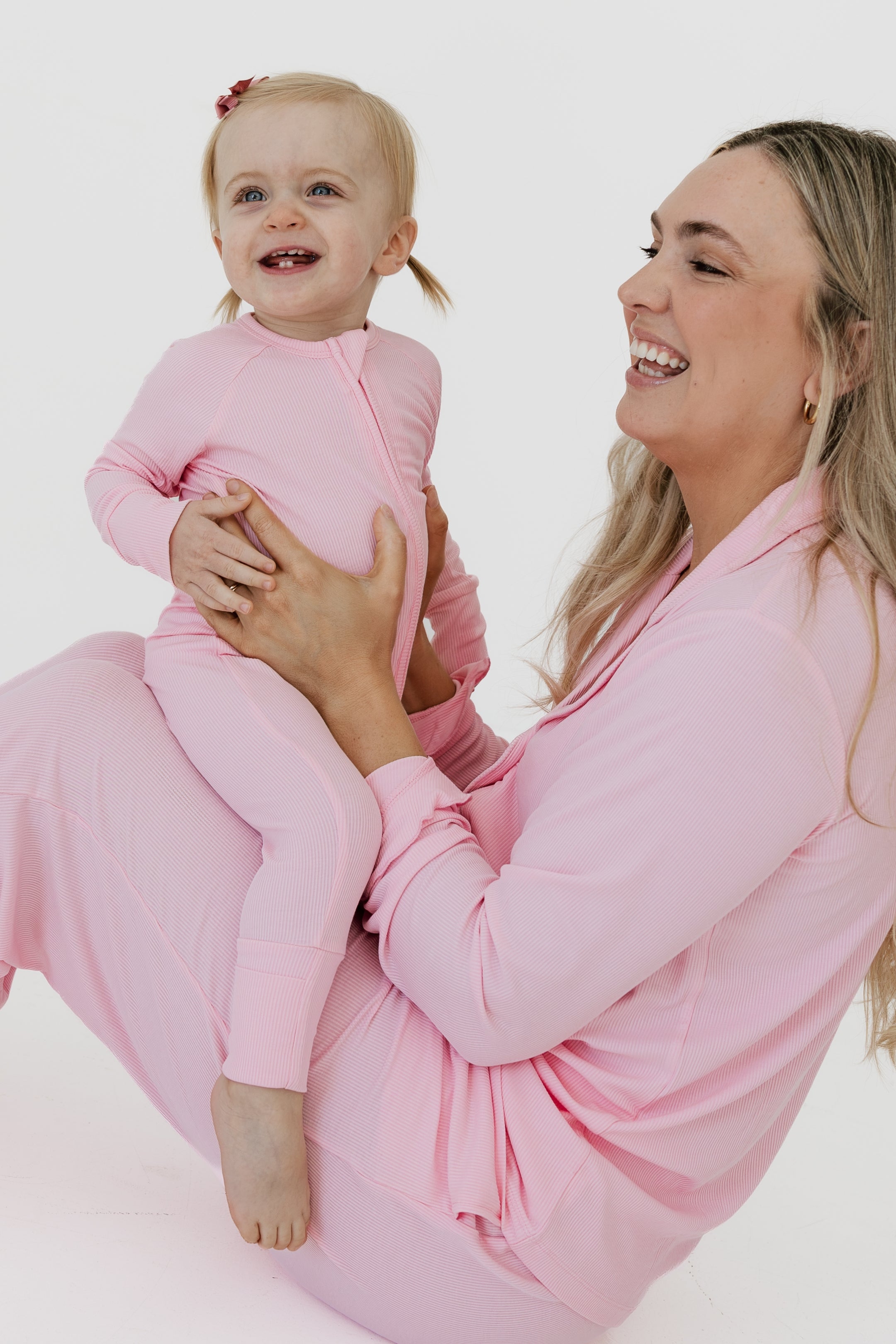 Mercer Pink Ribbed Women's Long Sleeve Ruffle Set