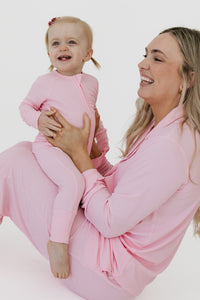 Mercer Pink Ribbed Women's Long Sleeve Ruffle Set