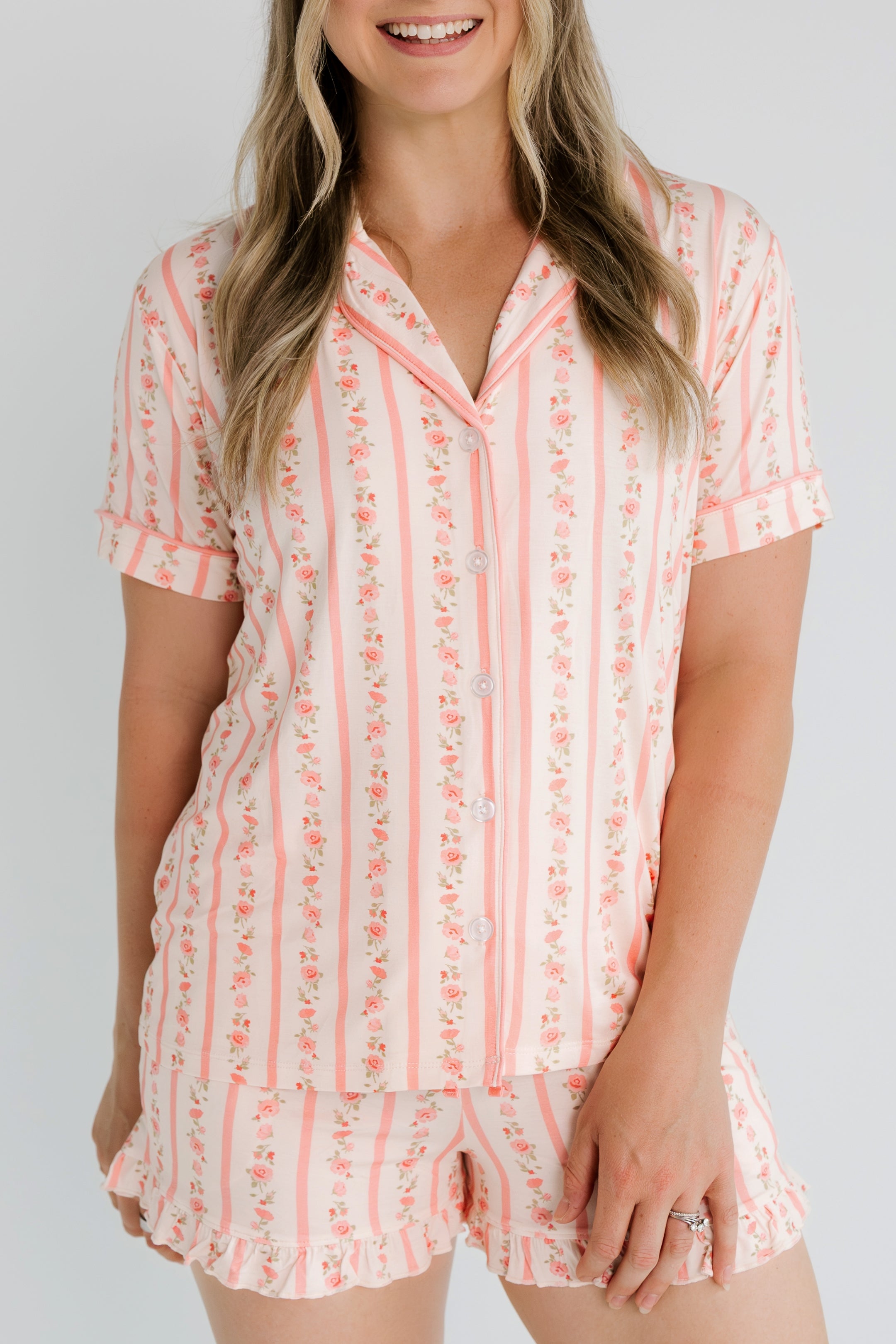 Mila Floral Striped Women's Short Set | Bamboo Pajamas for Women