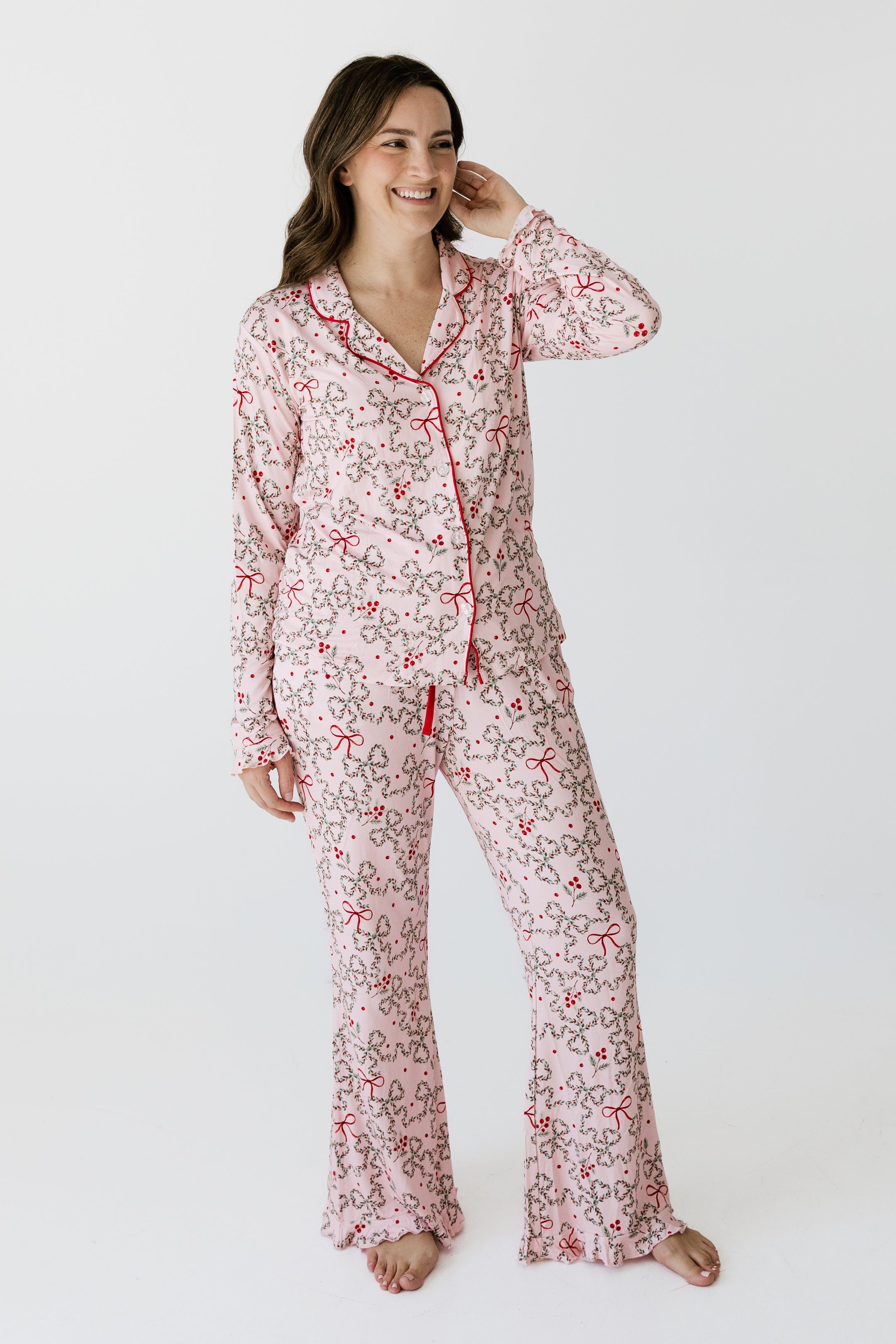 Mistletoe Bows Women's Long Sleeve Ruffle Set