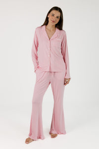 Orchard Pink Stripe Women's Long Sleeve Ruffle Set