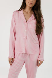 Orchard Pink Stripe Women's Long Sleeve Ruffle Set