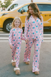 Pink Big Apple Dreams Women's Long Sleeve Ruffle Set
