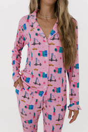Pink Big Apple Dreams Women's Long Sleeve Ruffle Set