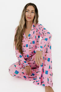 Pink Big Apple Dreams Women's Long Sleeve Ruffle Set