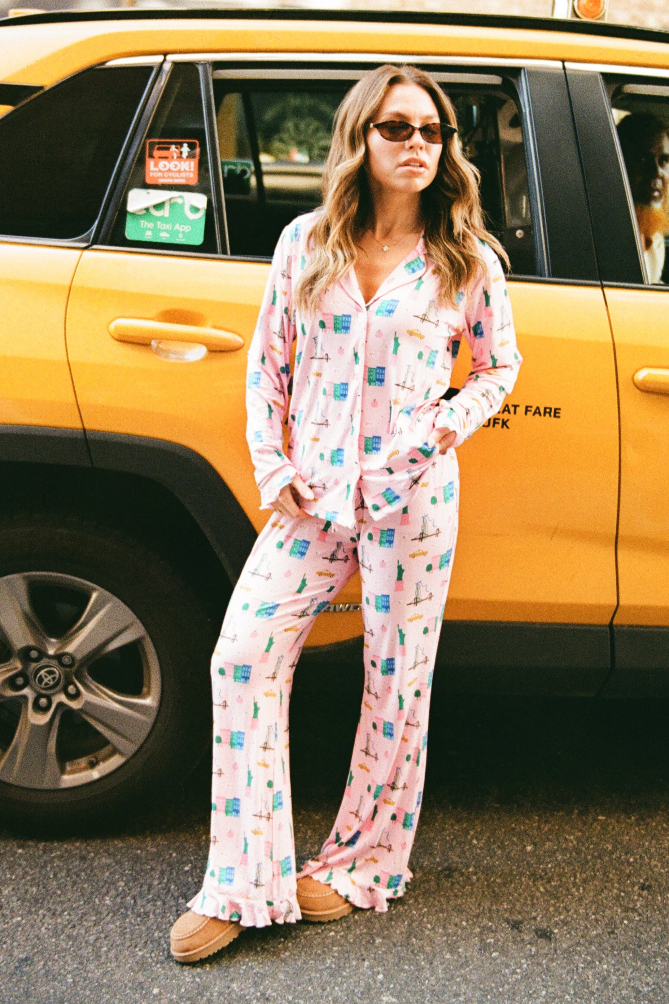 Pink Big Apple Dreams Women's Long Sleeve Ruffle Set