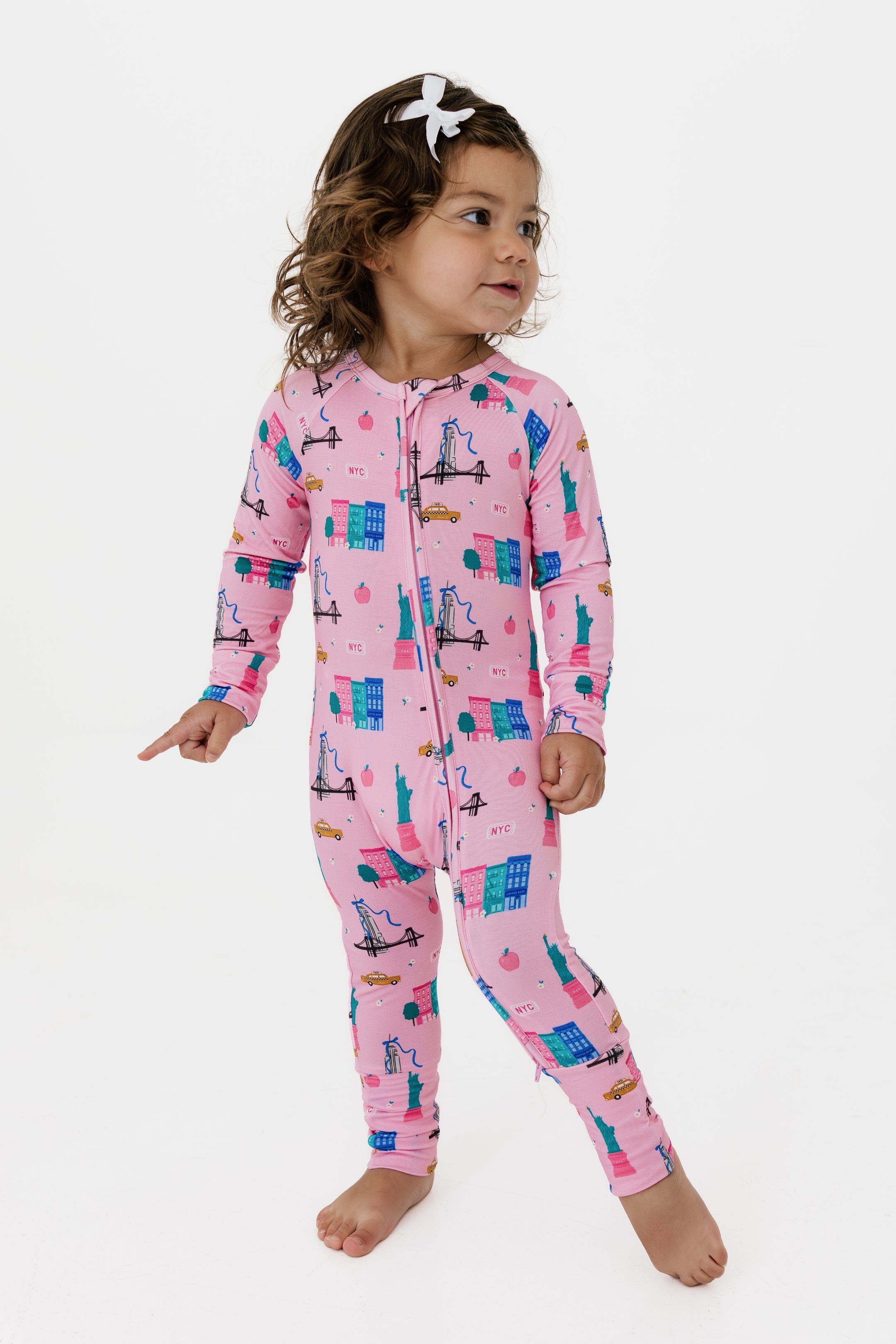 Pink Big Apple Dreams Zipper Romper