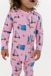 Pink Big Apple Dreams Zipper Romper