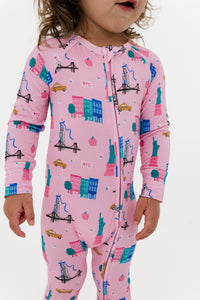 Pink Big Apple Dreams Zipper Romper