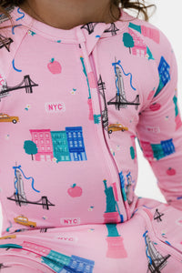 Pink Big Apple Dreams Zipper Romper