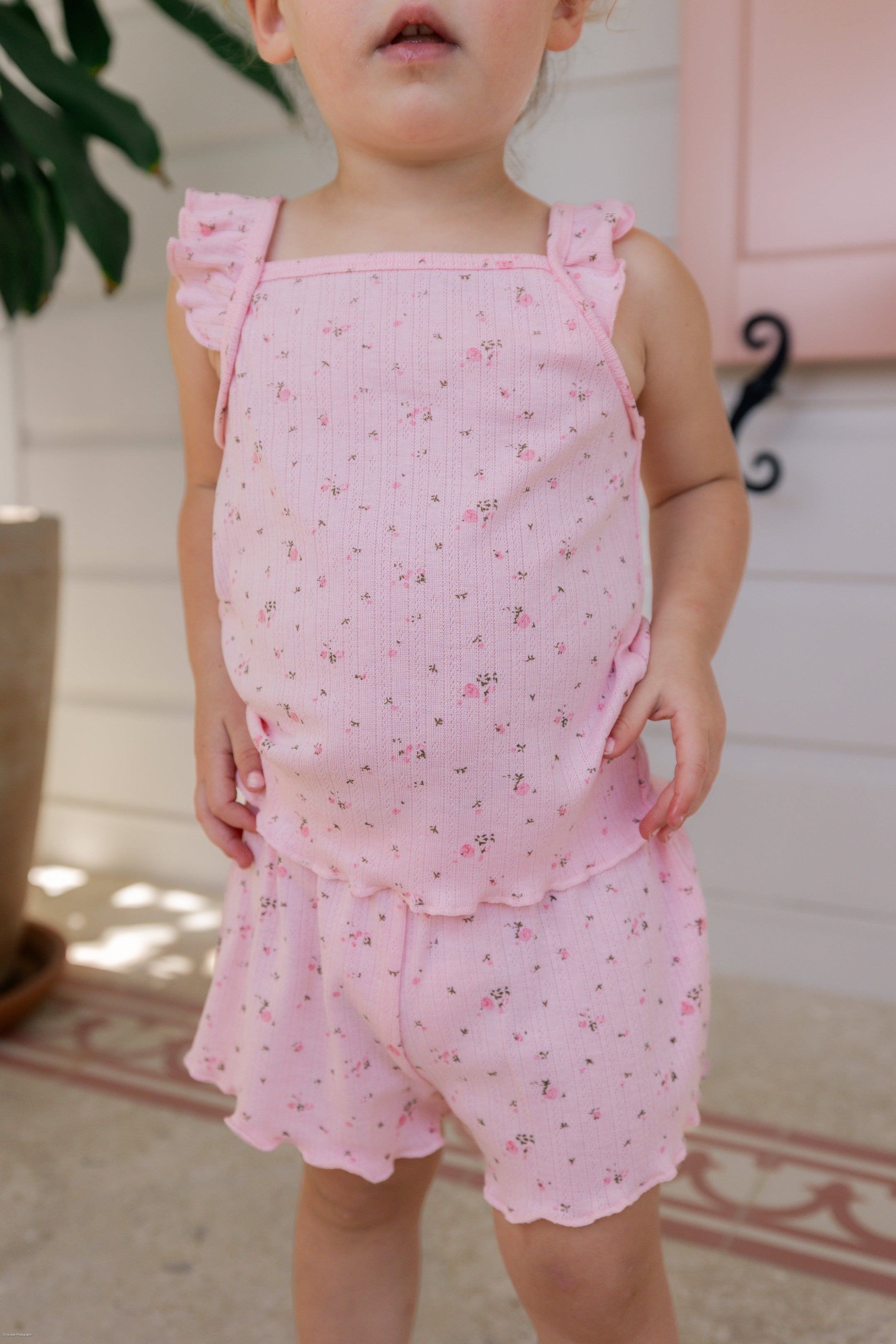 Pink Pointelle Tank Short Set