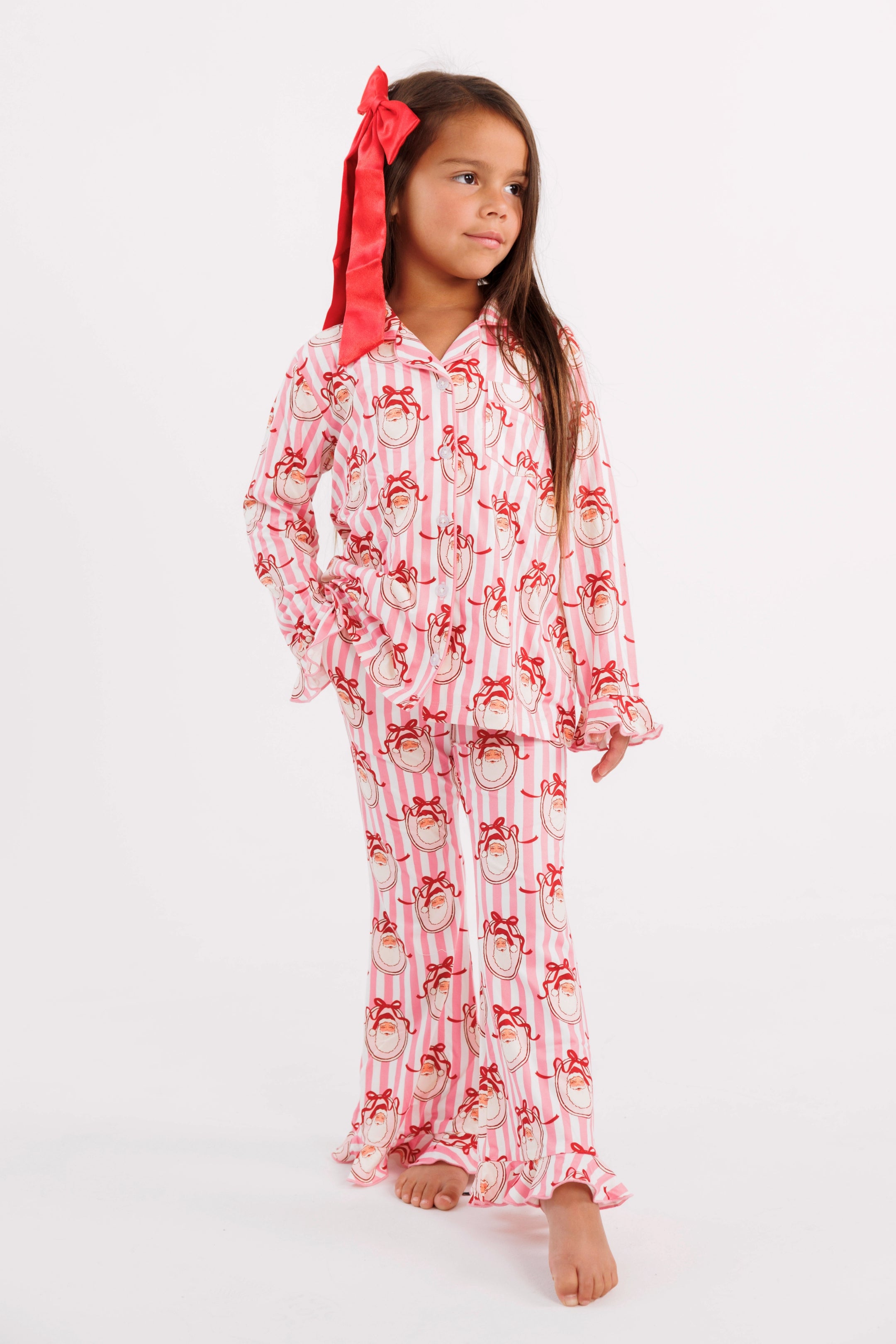 Pink Santa Claus Lane Girls' Long Sleeve Ruffle Flare Set