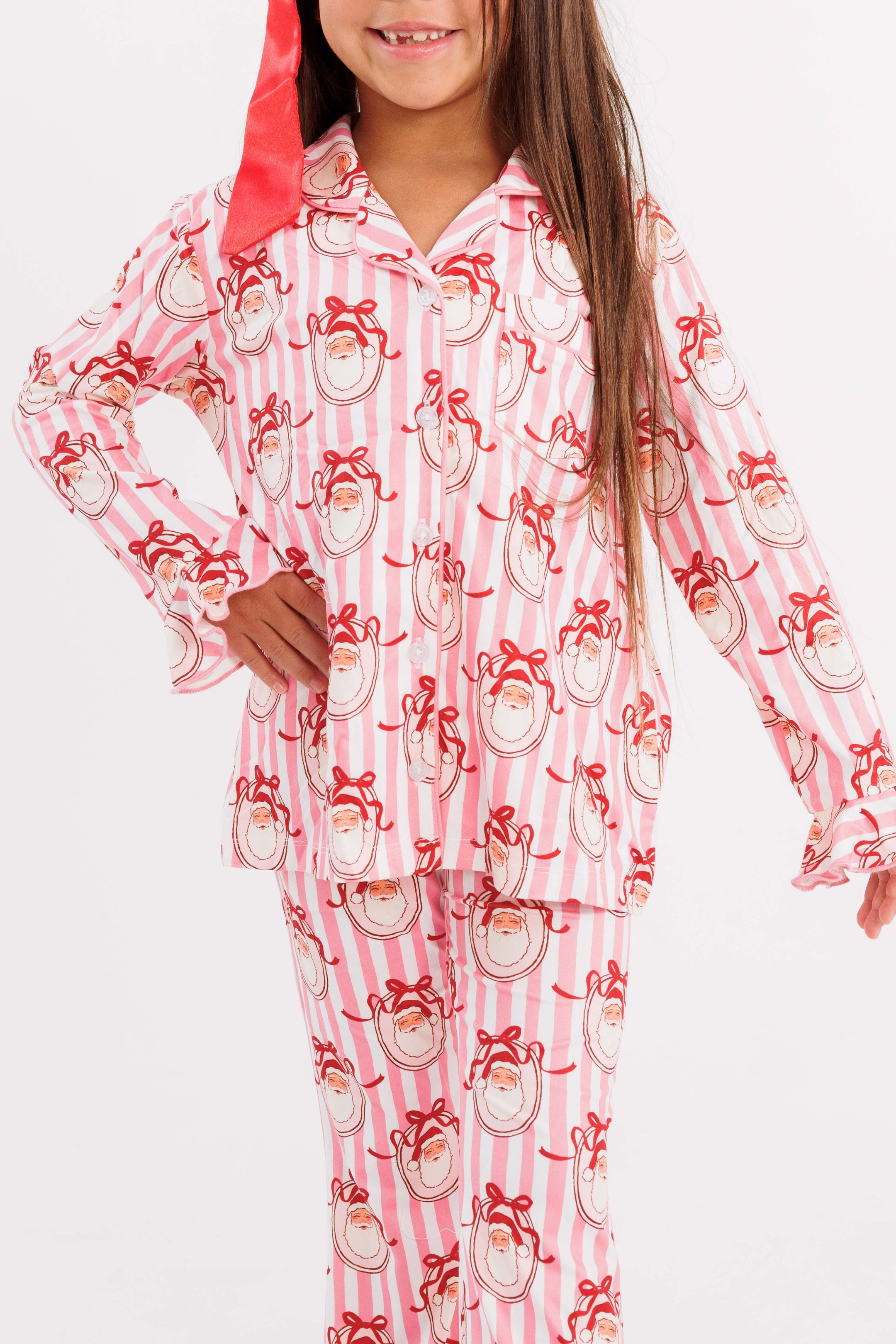 Pink Santa Claus Lane Girls' Long Sleeve Ruffle Flare Set