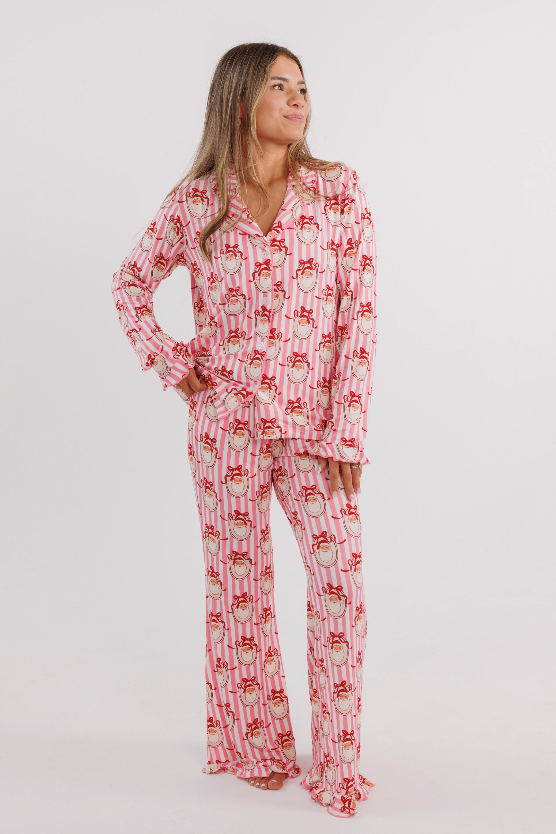 Pink Santa Claus Lane Women's Long Sleeve Ruffle Set