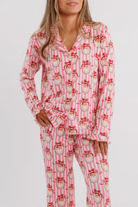 Pink Santa Claus Lane Women's Long Sleeve Ruffle Set