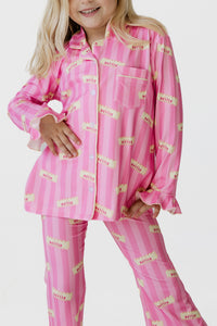 Pink Stripe Butter Girls' Long Sleeve Ruffle Flare Set