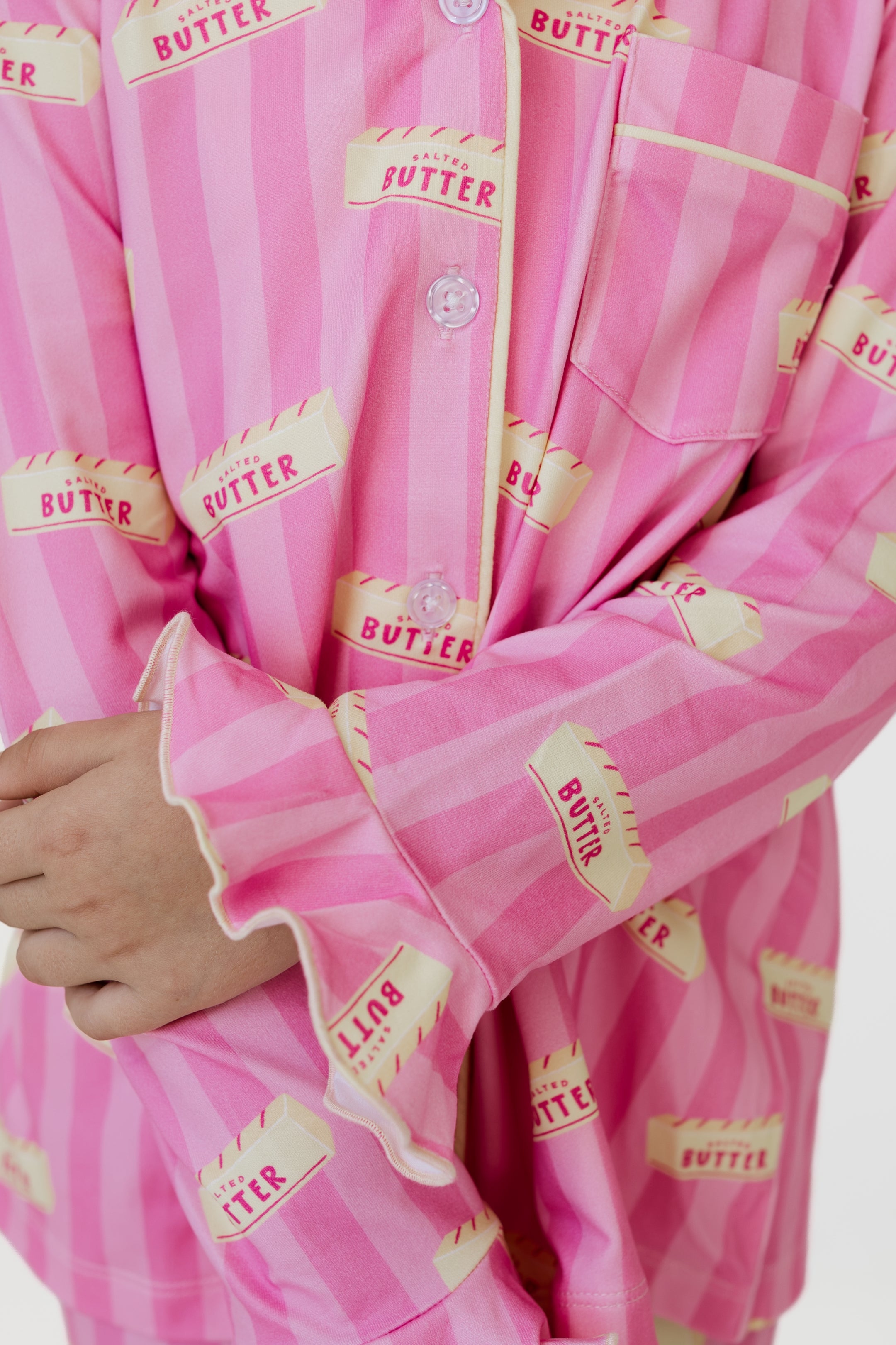 Pink Stripe Butter Girls' Long Sleeve Ruffle Flare Set