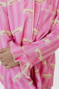 Pink Stripe Butter Girls' Long Sleeve Ruffle Flare Set