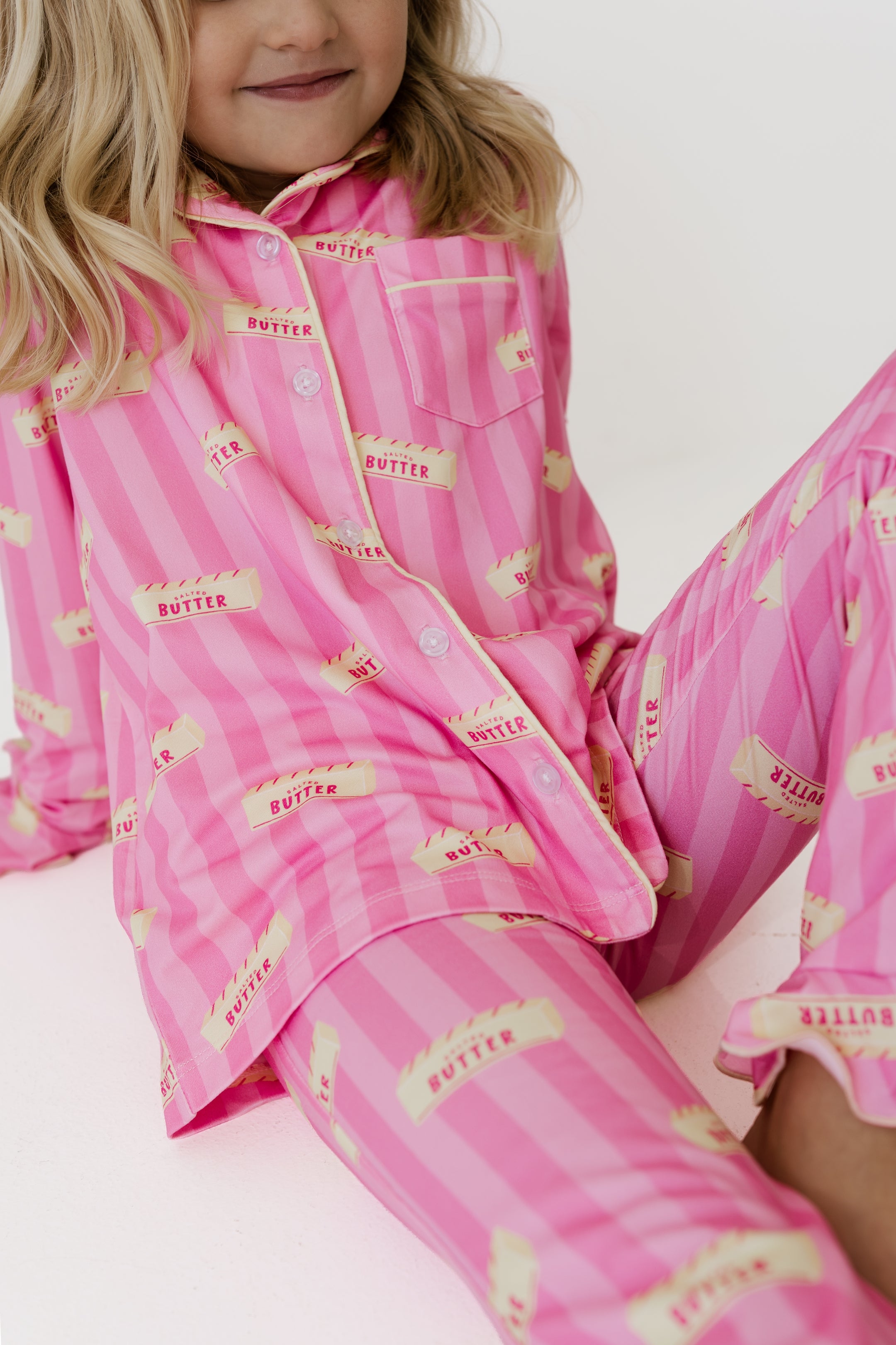 Pink Stripe Butter Girls' Long Sleeve Ruffle Flare Set
