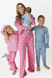 Pink Stripe Butter Girls' Long Sleeve Ruffle Flare Set