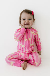 Pink Stripe Butter Zipper Romper